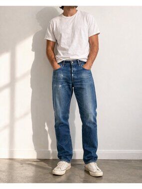 Left Field White Oak Cone Denim Distressed Jeans 34/28